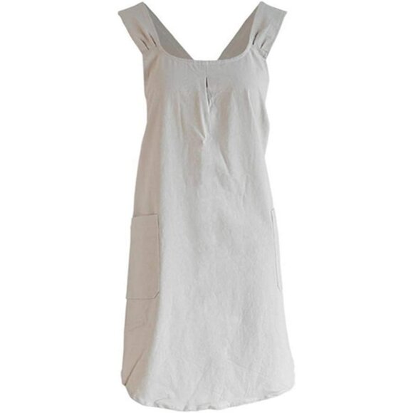 Soft Cotton Linen Apron Cross Back X-Shaped Japanese Style Pinafore Dress for Co - Picture 8 of 9